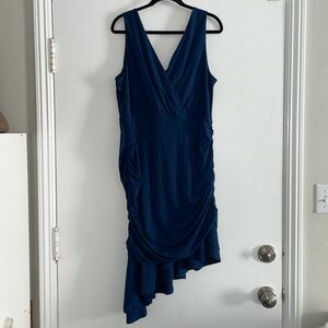 Grace Karin Gathered Front V-neck Bodycon Ruched Sides in Navy | 2XL